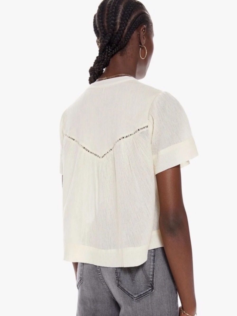 MOTHER Giggler Short-Sleeve Embroidered Top